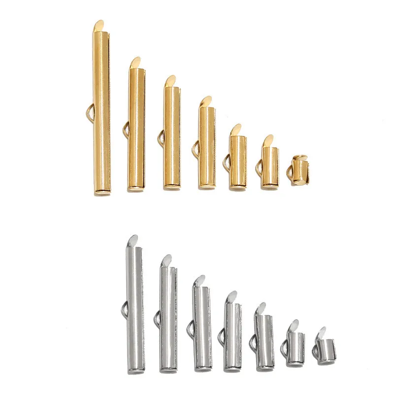 20pcs 9 Size Stainless Steel Slide On End Clasp Tubes Slider End Caps Crimp End Tube for Round Seed Beads Inner 3mm