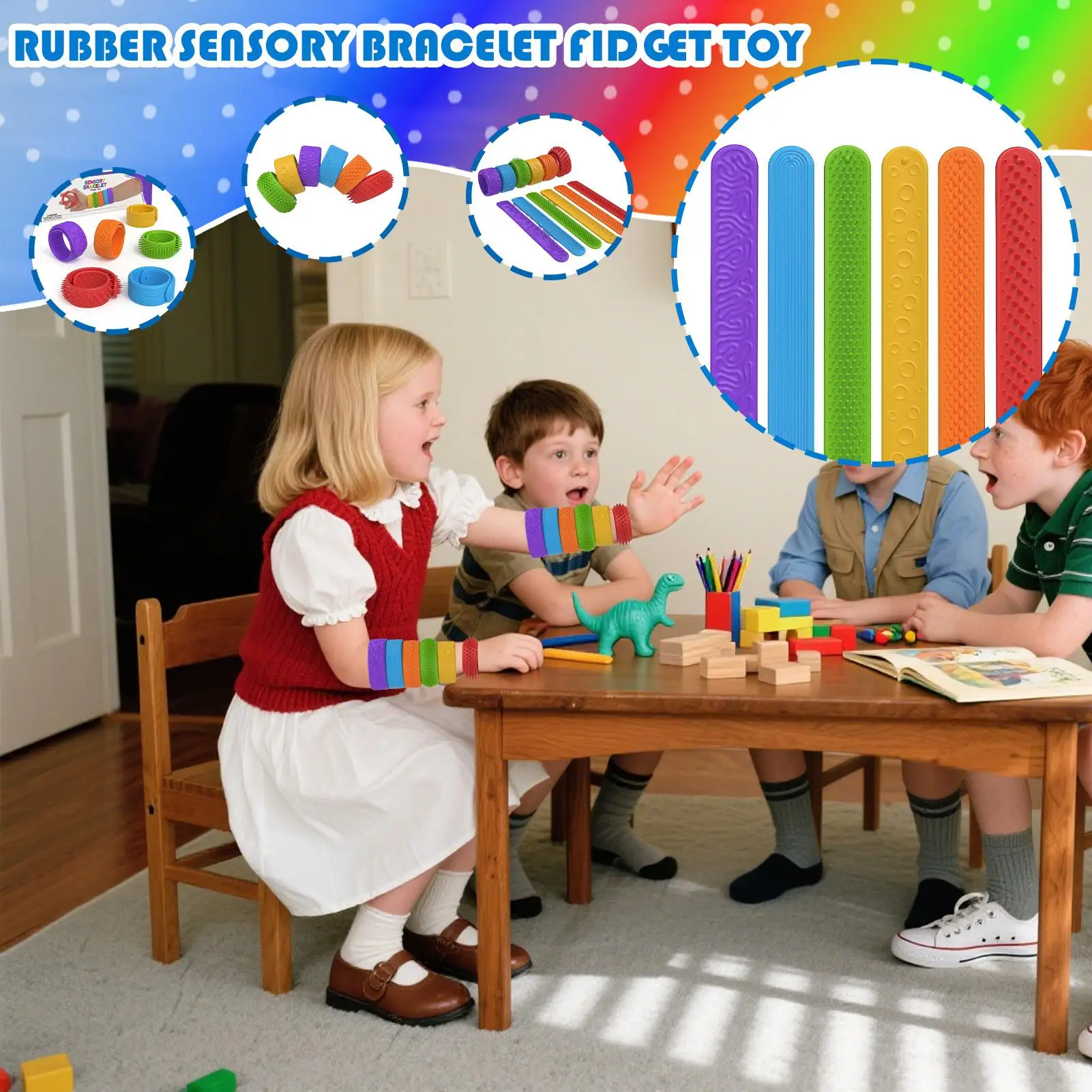 

Сенсорные игрушки-непоседы, игрушки-непоседы, сенсорный браслет для детей, 6 шт., носимые силиконовые браслеты для студентов, эластичные для дома