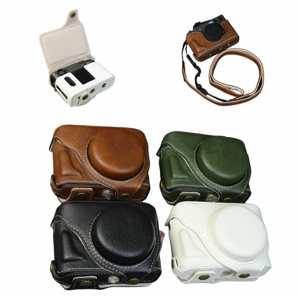 Synthetic Leather Camera Half Base + Body Cover + Shoulder Neck Strap Protector for Fujifilm X-Half X-HF1 Fuji Xhalf Camera