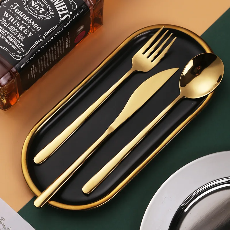 Factory Clear Warehouse 304 Stainless Steel Korean Style Knife Fork Spoon Dining Set 3-Piece Set Portuguese Camping Cutlery