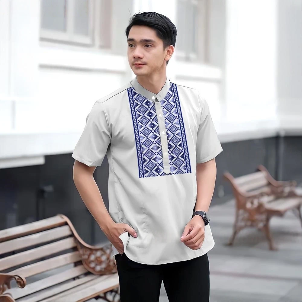Camicia da uomo Collezione Raya Colletto in piedi stile casual stampato in 3D Adatto alle celebrazioni del Ramadan Raccolte di abbigliamento musulmano