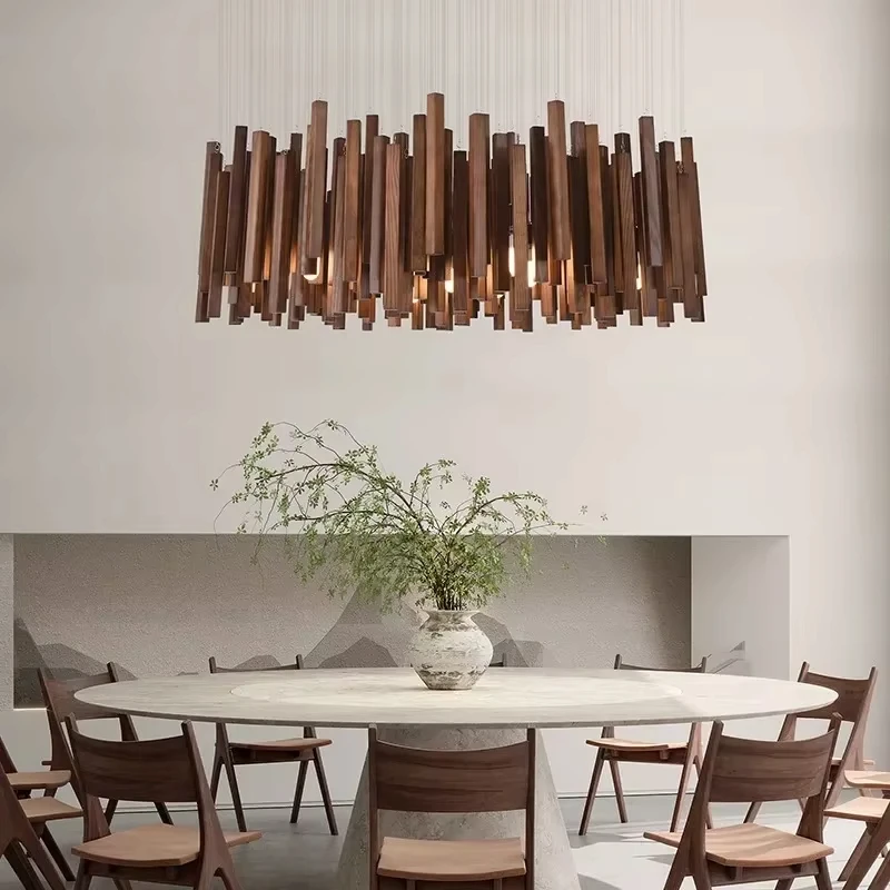 

New Chinese Restaurant Chandelier Solid Wood Hanging Lamps E27 Retro Japanese Room Decor Lighting for Living Room Loft Lustres