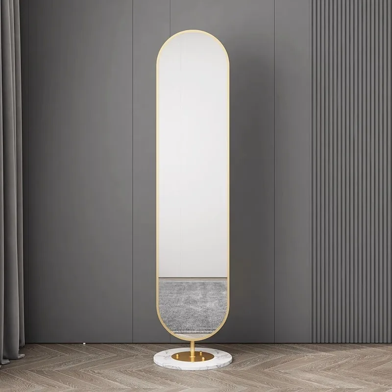 مرآة قائمة بطول كامل قابلة للدوران مع رف وخطافات مرآة أرضية دوارة لمدخل غرفة النوم وغرفة الملابس ومرآة مكياج