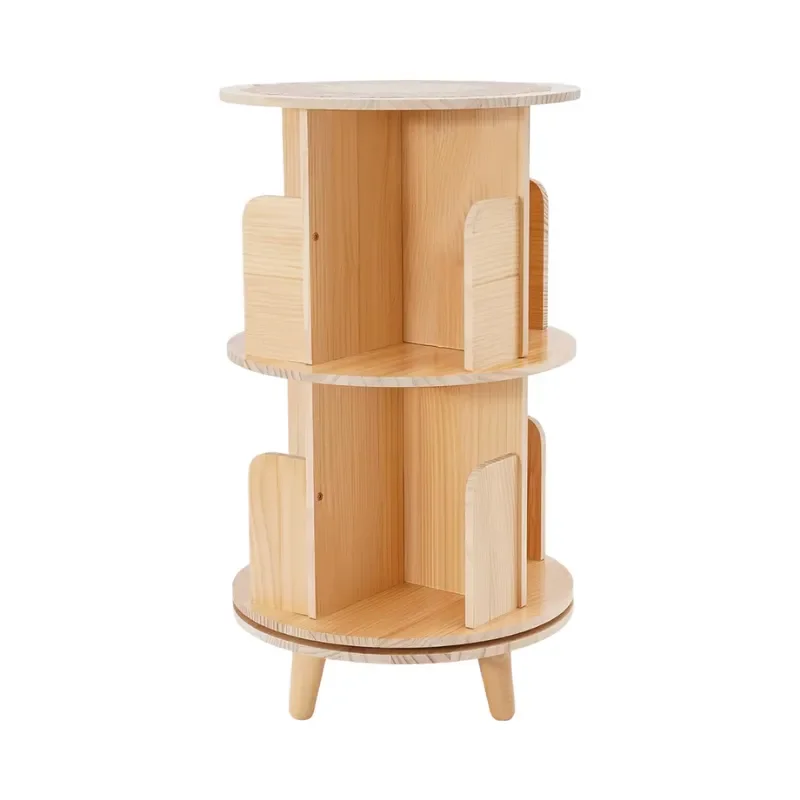 360 Degree Rotating Wooden Bookshelf Two Tier Vertical Display Rack Space Saving Bookcase for Living Room Small Spaces