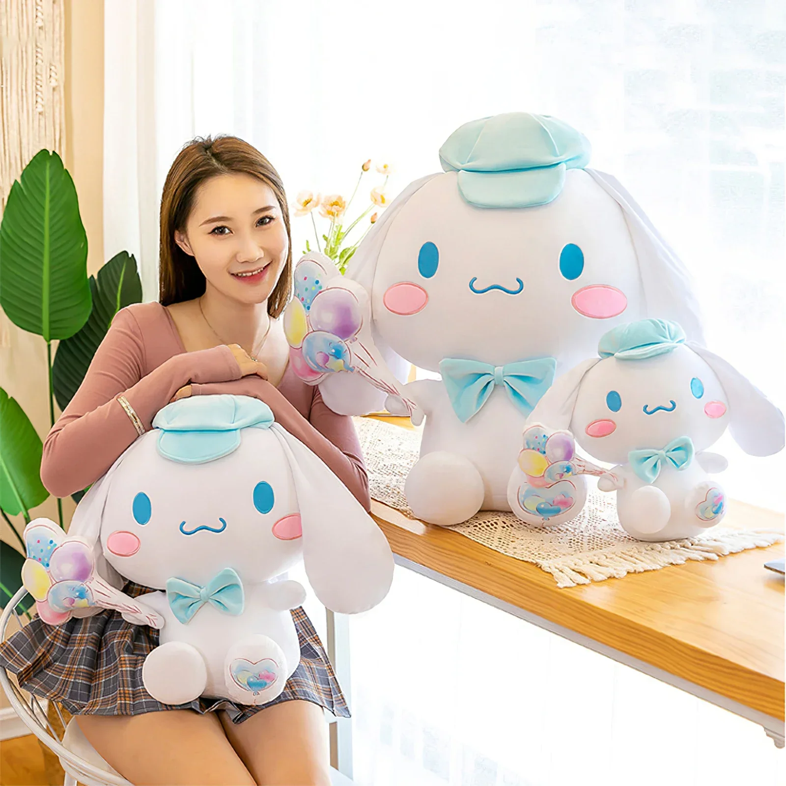 Sanrio Balloon Cinnamoroll Brinquedo de pelúcia, Plushies fofos dos desenhos animados, boneca recheada macia, boneca de pelúcia Kawaii, presente de aniversário para crianças, tamanho grande, 60cm