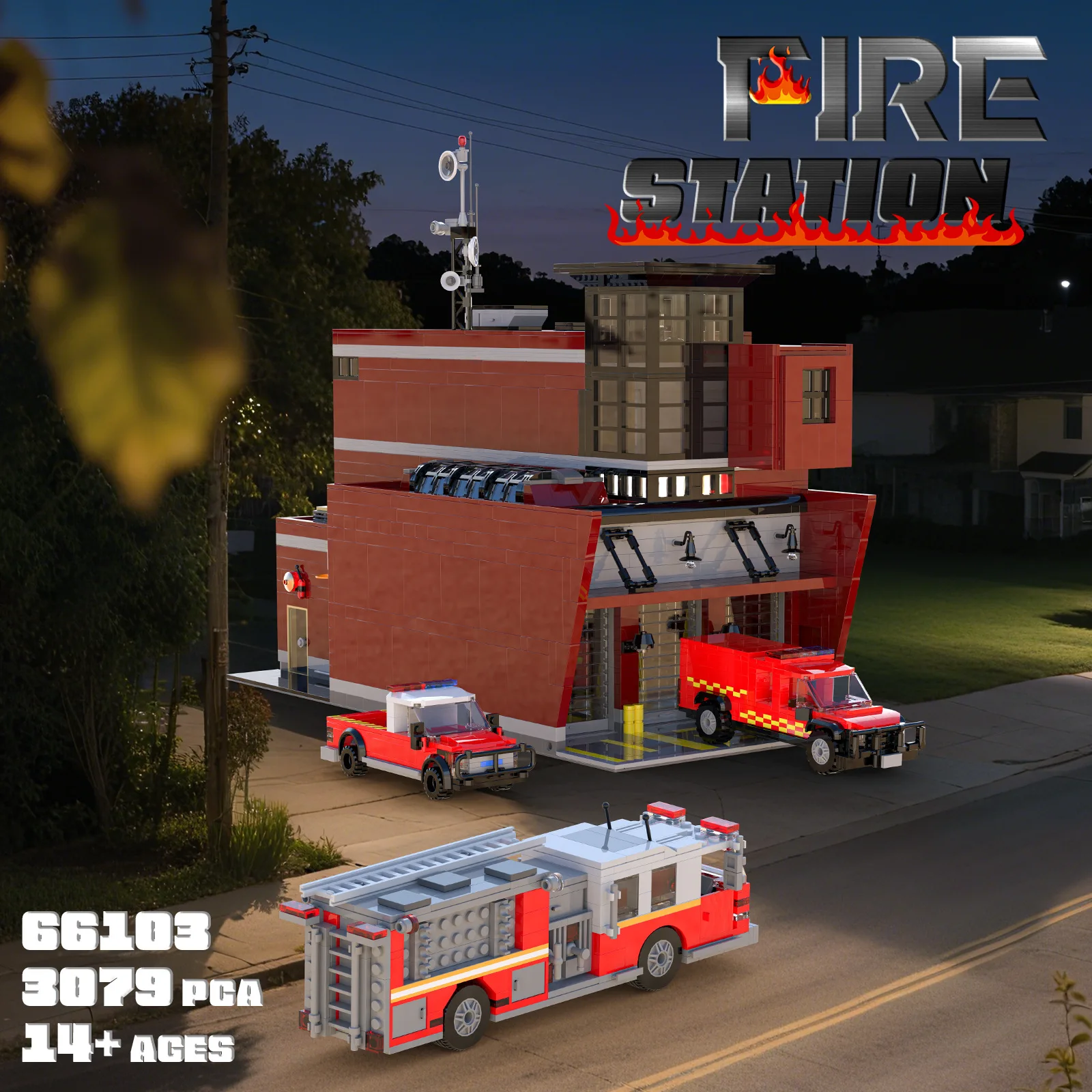 

3079pcs City Street View Model Fire Station Modular Assembly Building Blocks Set Adult and Children Toys Gift Ornament