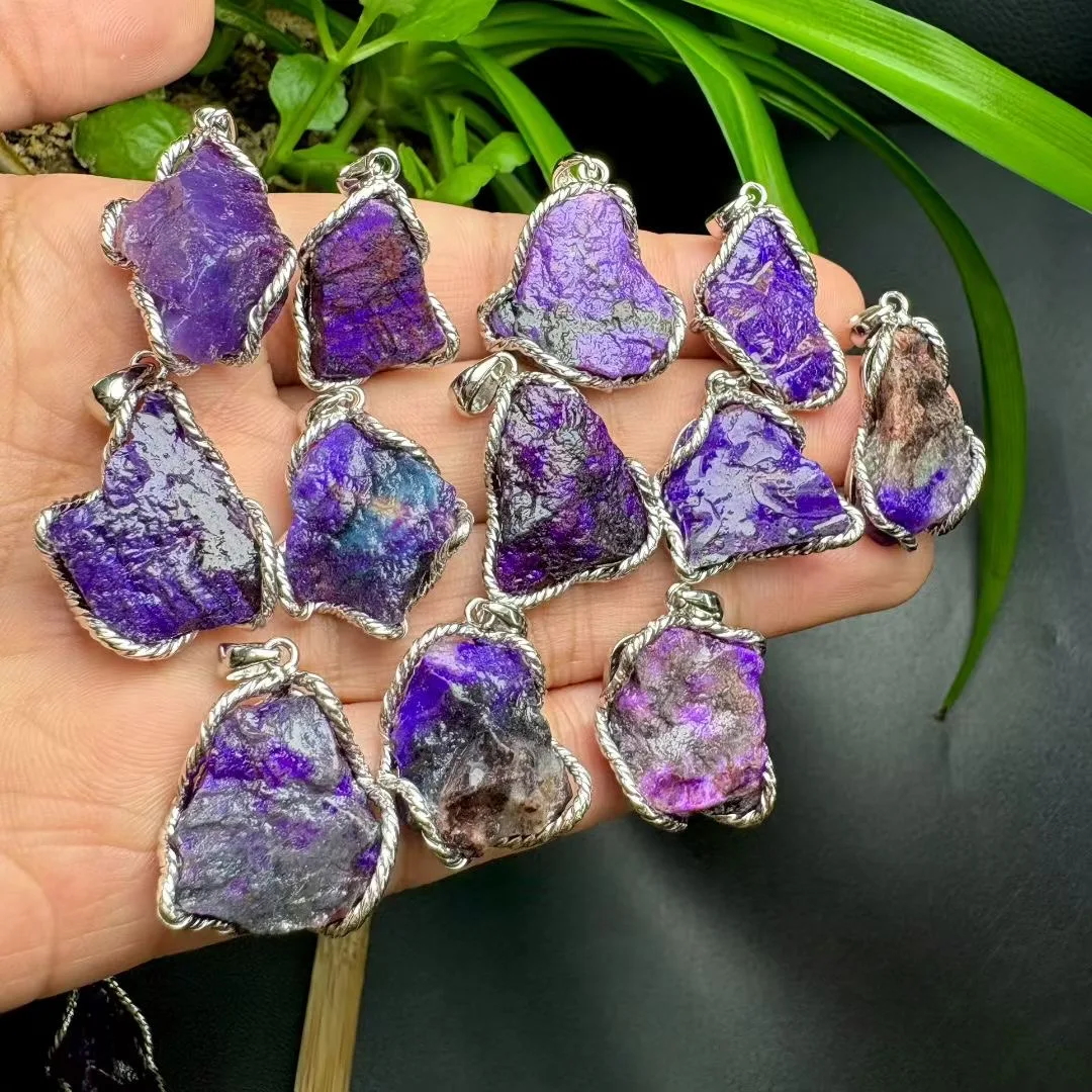 

1 Pc Fengbaowu Natural Raw Rough Sugilite Pendant 925 Sterling Silver Irregular Shape Reiki Healing Stone Jewelry Gift Women Men