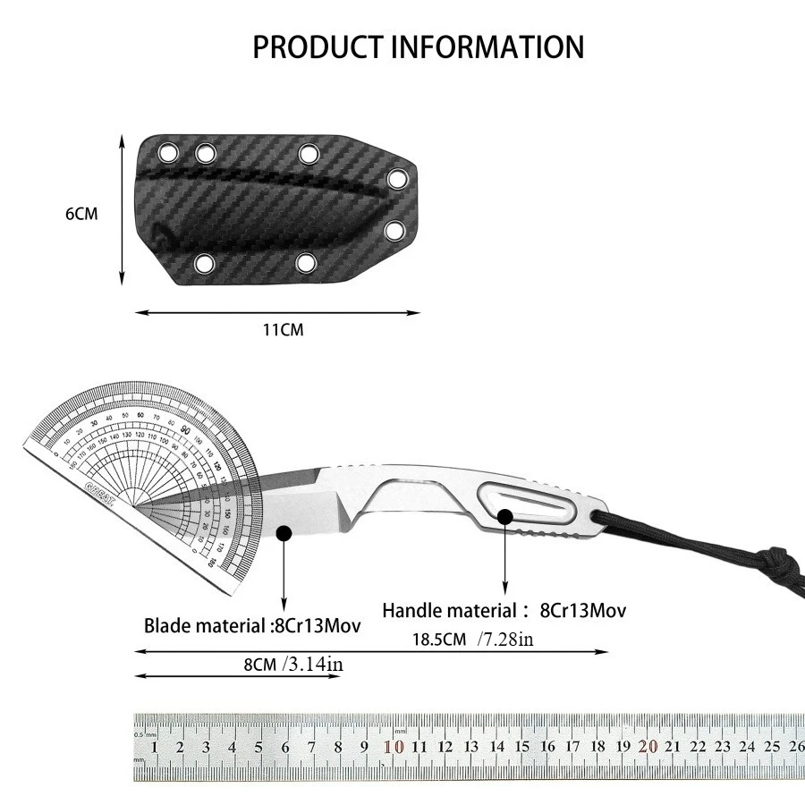 سكين مستقيم عالي الصلابة من RAO متين 8Cr13Mov من الفولاذ للتخييم والمشي لمسافات طويلة EDC للدفاع عن النفس والبقاء في البرية