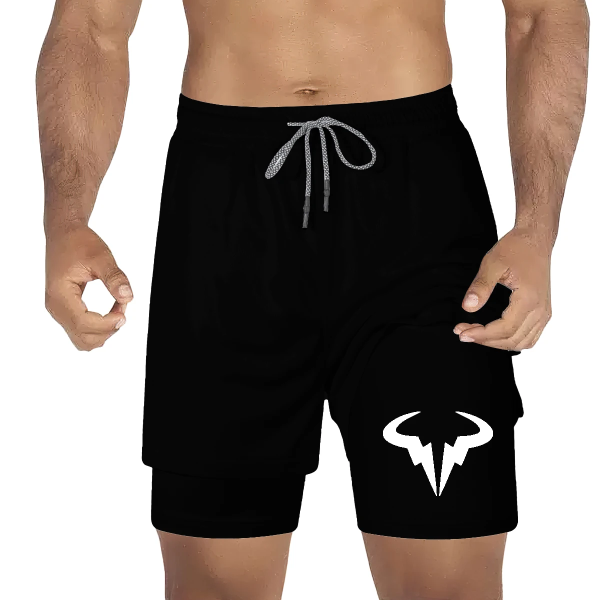 New Summer Double-Layer Quick Drying and Breathable Men\'s Shorts For Sports Training, Running, Straight Leg Sports Trend Shorts