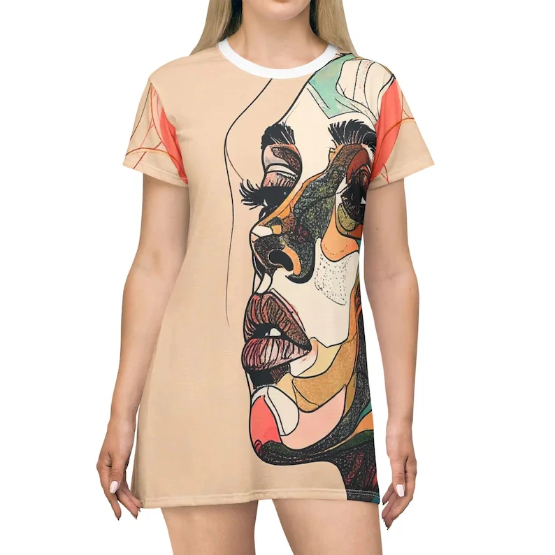 Artistic AOP T-Shirt Dress Casual Fashion Dresses Woman Summer Unique Style Y2k Ladies Clothes Female Clothing Woman Clothing
