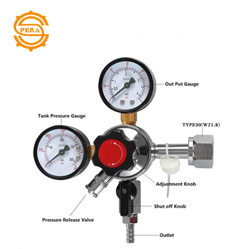 CGA320,W21.8,G5/8'' CO2 Regulator Dual Gauge Beer Barrel Pressure Reducing Valve