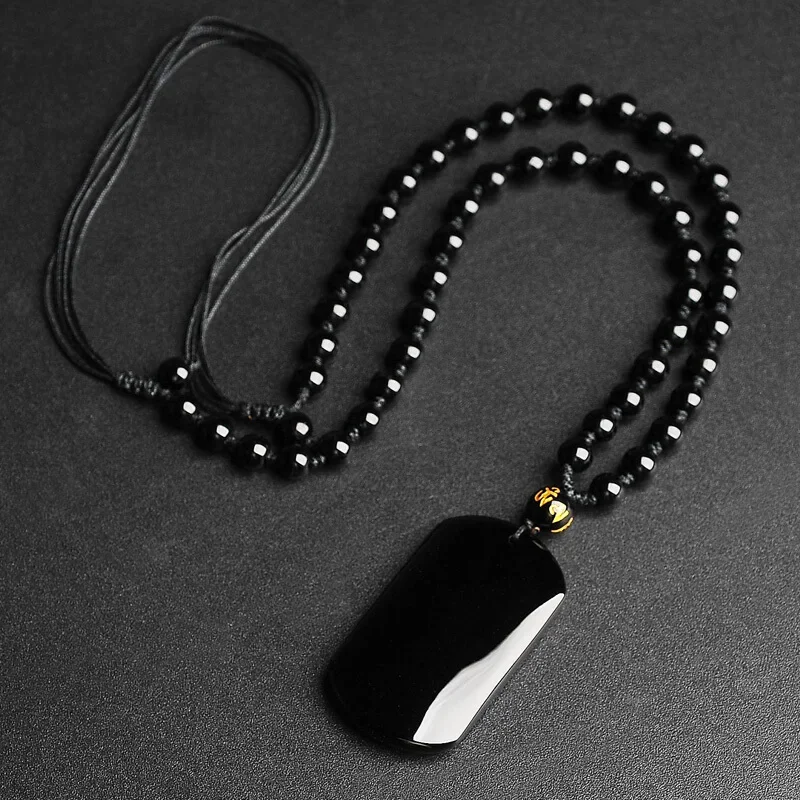 Natuurlijke Zwarte Obsidiaan Kralen Ketting Hand Slijpen Veiligheid Jade Hanger Mode-sieraden Voor Man Vrouwen Gunstige Amulet Geschenken