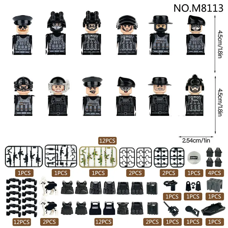 M8113 Military Special Forces Soldiers Bricks Figures SWAT Guns Weapons Compatible Armed Building Blocks Kids Toys gift for boy