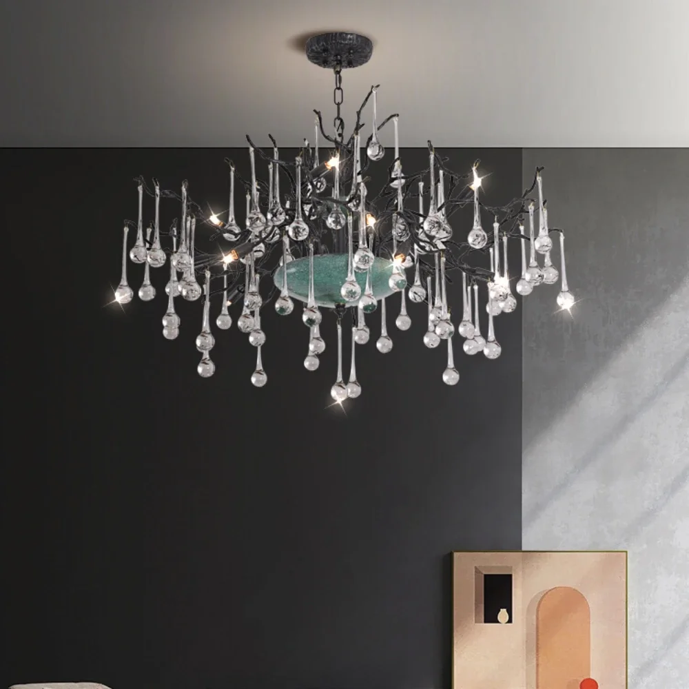 

~All Copper Living Room Commercial Crystal Chandelier Ceramic Water Drop Pendant Branch Dining Room Bedroom Lighting