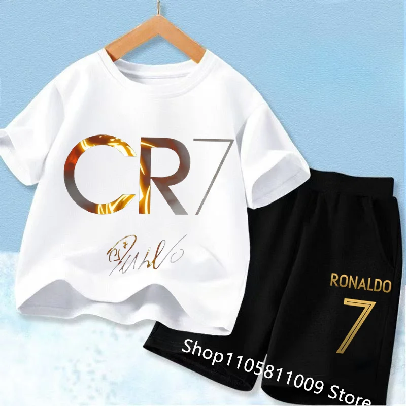 Summer CR7 Printed Short Sleeve Children Set Casual Fashion Tops and Shorts 2pcs Set Kid Boys Girls Sports Tshirts Set Outfits