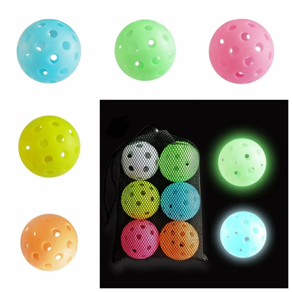 6pcs/set High Visibility Luminous Pickleball Ball 40 Holes Colorful Glow in The Dark Pickleball Durable 74mm