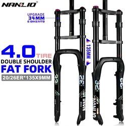 Bicycle Snow Supension Forks Nanlio E-bike Double Shoulder Front Fork 20*4.0inch / 26*4.0 inch MTB Fork 135x9mm 135MM Travel