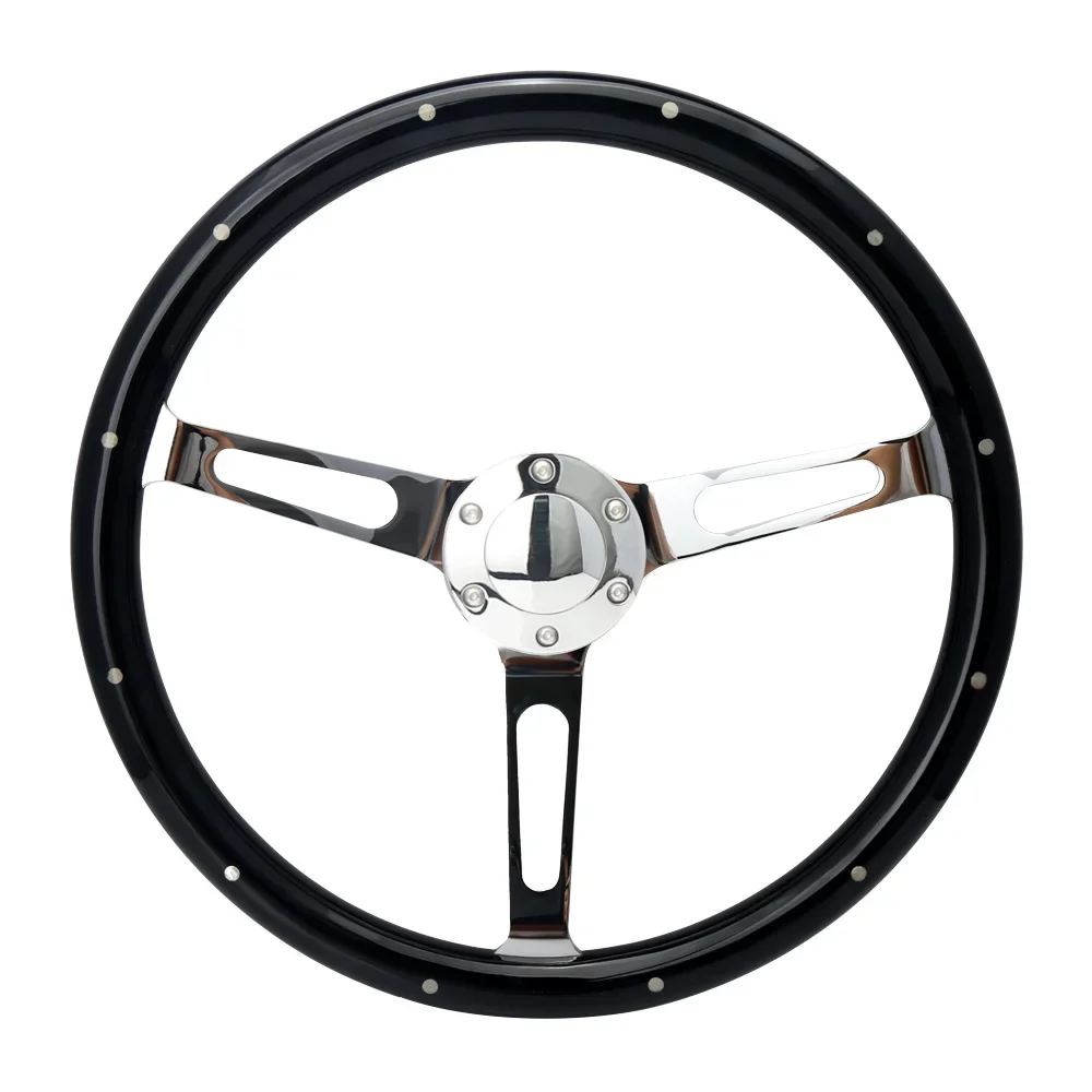 

Classic 380mm 15'' Wooden Silver Chrome Spoke Steering Wheel 6-bolt universal Car Grain Steering Wheel