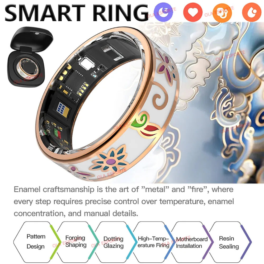 2026 Enamel Craftsmanship Smart Ring Women Sleep Heart Rate Blood Oxygen Monitor Blood Pressure Multi-sport Mode Waterproof Ring