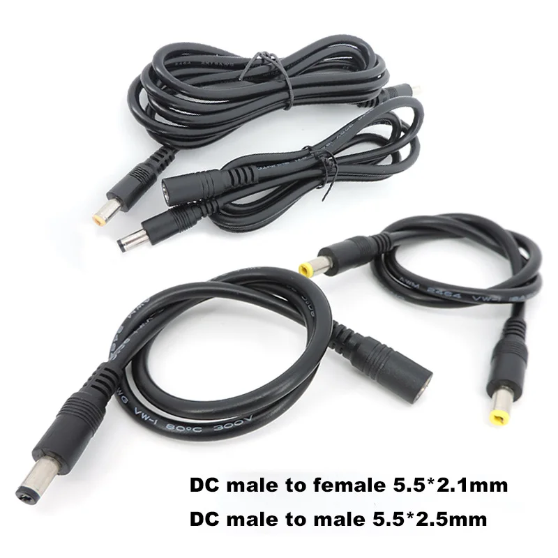 12v DC maschio a maschio femmina prolunga connettore di alimentazione cavo 18awg spina cavo adattatore per strip camera 5.5 x2.5mm 2.1mm