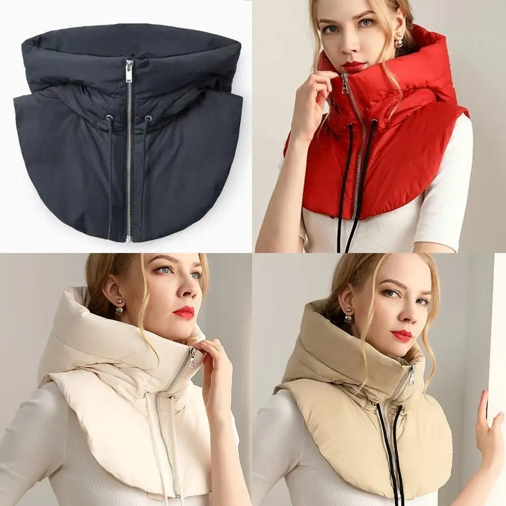 

Winter Ultralight Down Hooded Hats Zippper Drawstring Scarf Balaclava Hat Removable Neck Cover Fake High Collars Women's