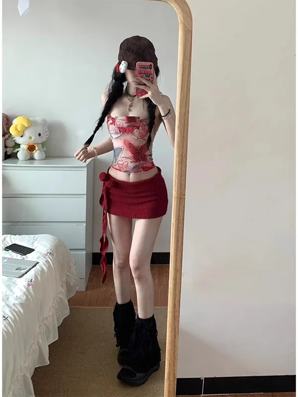 Gonna a trapezio Red Rose Sa Design estivo da donna Gonna ort dimagrante Vita alta Pendolare Vintage Regular Thin