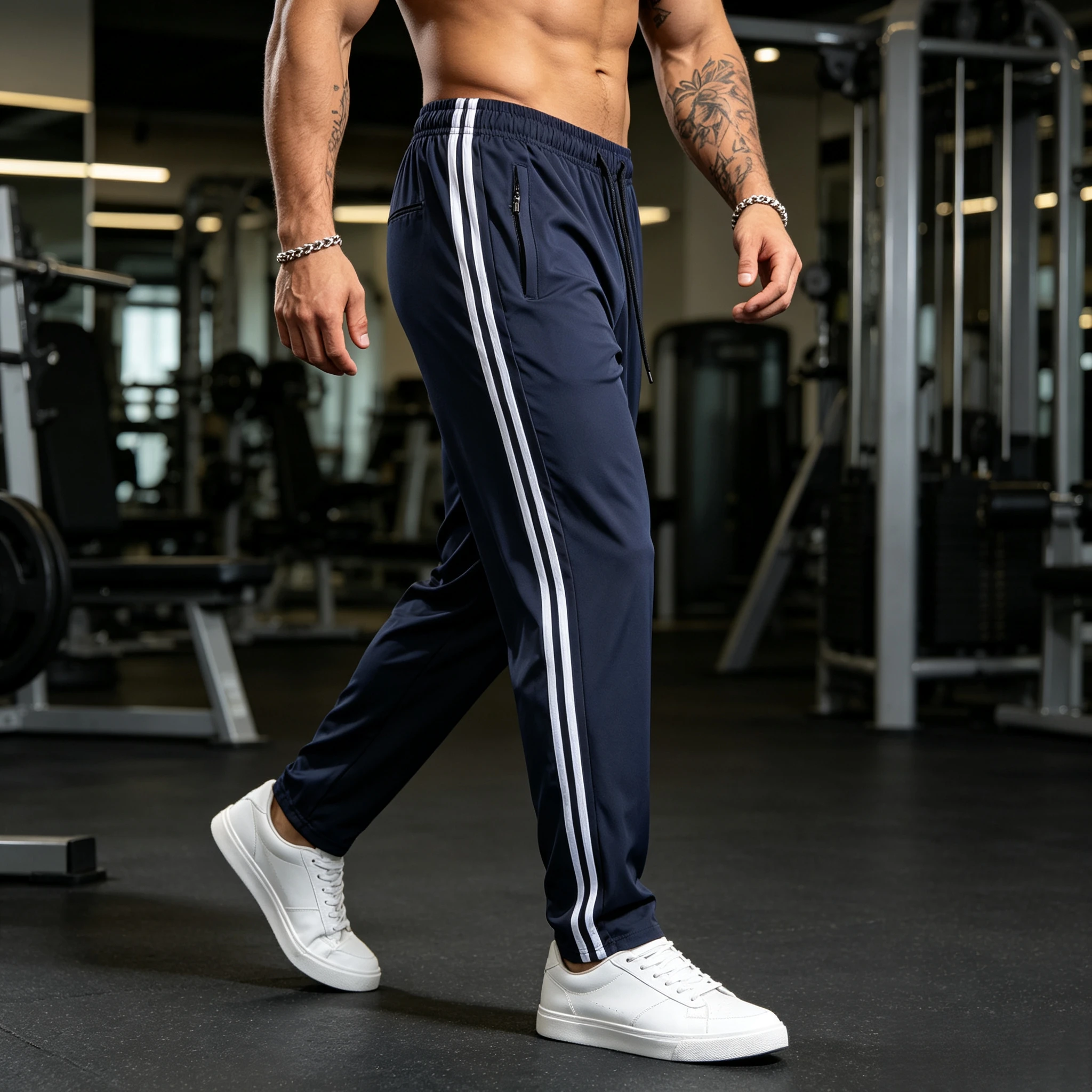 Neue Sommer-Herrenhose aus Eisseide, kühle Hose mit seitlichen Streifen, schwarz-graue, dünne Sporthose, Herren-Fitness-, Bergsteiger- und Wanderhose – Detail 3