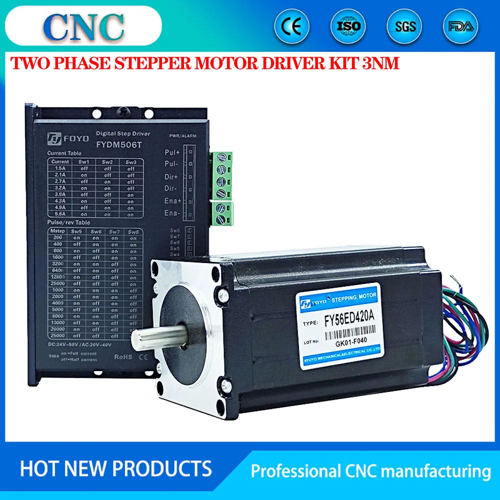 3NM CNC kit two-phase stepper motor driver NEMA23 stepper motor DC24V-50V FYDM506T+FY56ED420A high torque motor kit