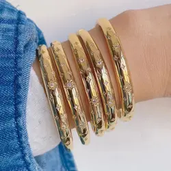 3PCS, Bijoux Geometric Bangle For Women Gold Color CZ Zircon Charm Bracelets & Bangles Wedding Bridal Jewelry Gift