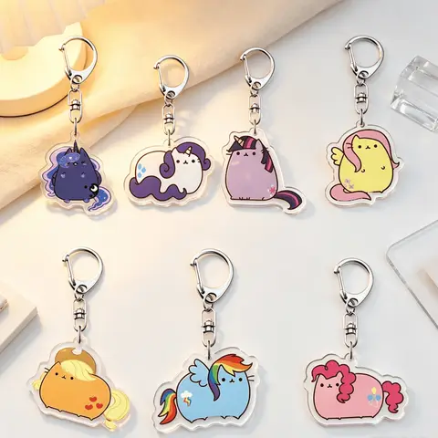 for MLP Anime Peripheral Twilight Applejack Pinkie Rainbow Fluttershy Acrylic KeyChain Custom Cartoons Decoration Pendant Gift
