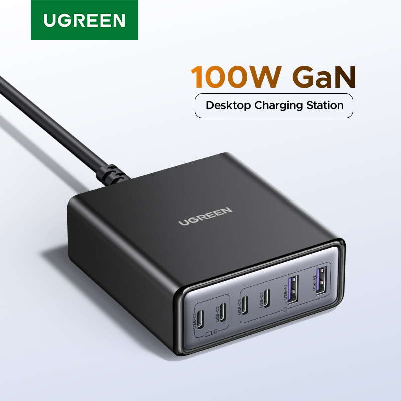  UGREEN 100W 65W GaN Charger  6 in 1 Desktop Laptop Fast Charger For iPhone 17 16 15 14 Pro Max Macbook Air iPad Samsung Xiaomi 
