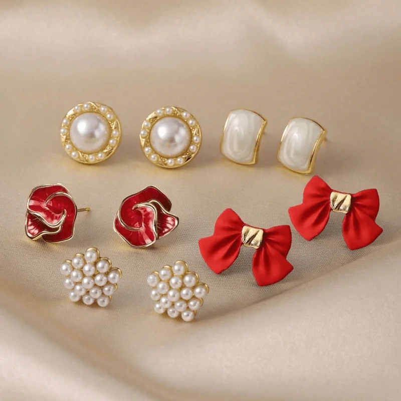 Women's 16 Pieces Imitation Pearl Stud Earrings Set, Elegant Gift