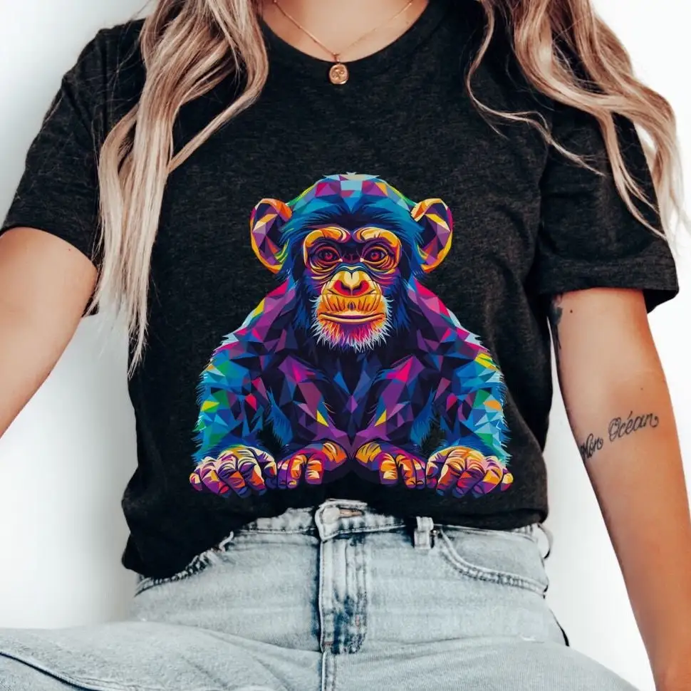 90'S Baby Chimpanzee T Shirt Colorful Psychedelic Monkey Animal Prints Vibrant Vintage Chimp