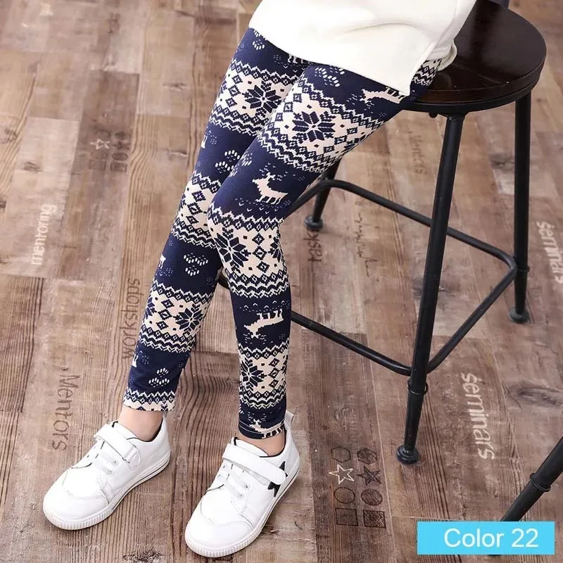 2024 Spring Girls Printed Leggings pants toddler teen kids trousers warm soft colourful children