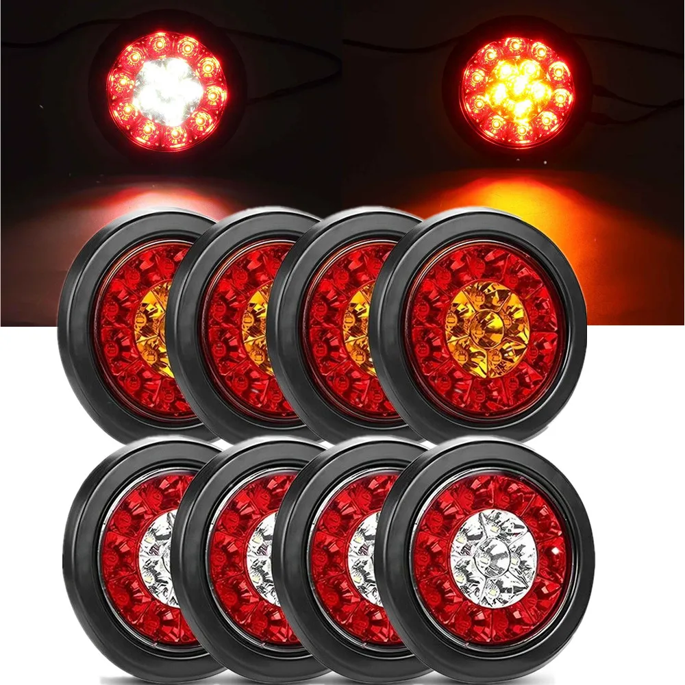 

4PCS 4" Round Brake Lights 12V 24V Truck Lights LED Warning Rear Taillight Trailer Side Marker Lamp Car Tail Light Parts