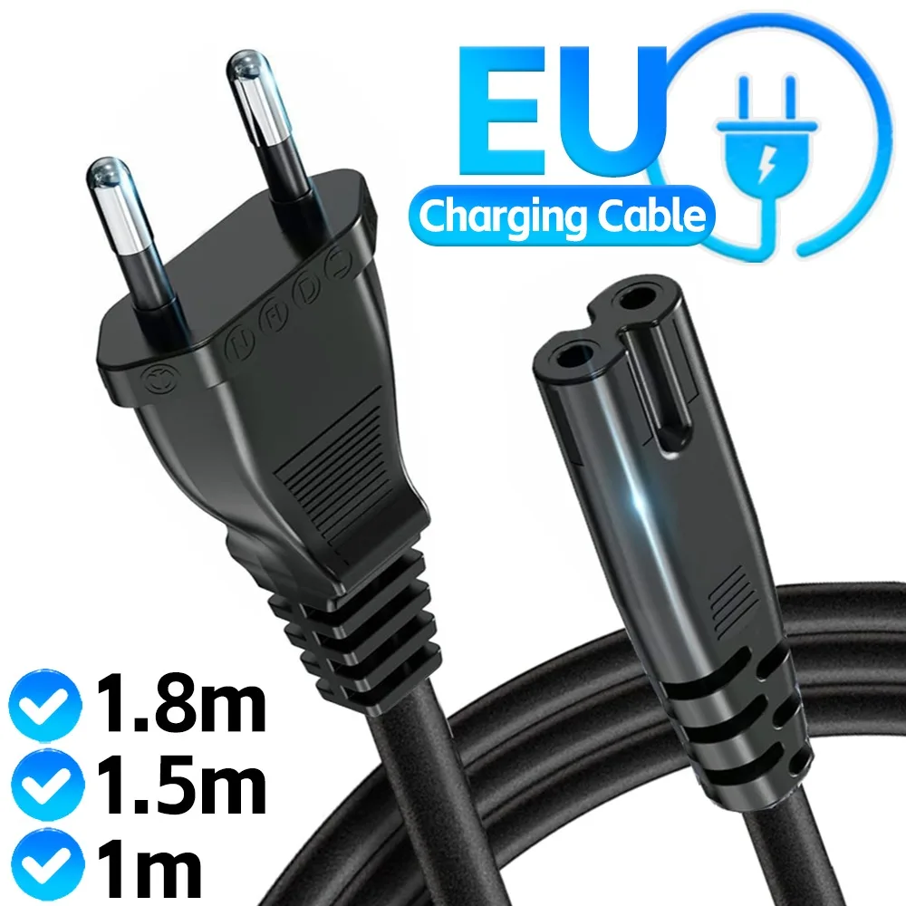 1m/1.5m/1.8m European 2 Pin To C7 Power Cord EU Plug 2-Prong AC Supply Cable Plug Power Cord for PS4 PS5 Xbox Computer Laptop TV