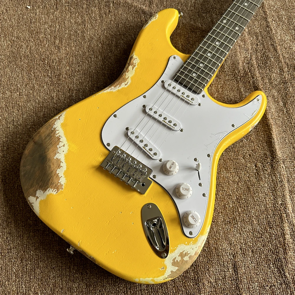 in stock aged handed relics old yellow electric guitar rosewood fretboard chrome hardware maple neck guitarra shipping quickly