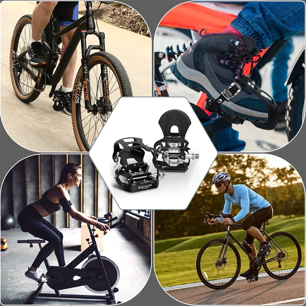 BUCKLOS Mixed Pedals Mtb for SPD Indoor Exercise Bicycle Pedal with Top Clip Dual Function Clipless Pedal Spin Pedals Bike Part