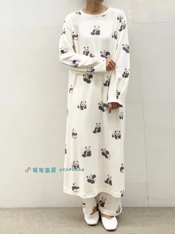 2023 New Arrive Japan Cotton Modal Panda Long Sleep Pajamas Dress Home wear Gown Loungewear