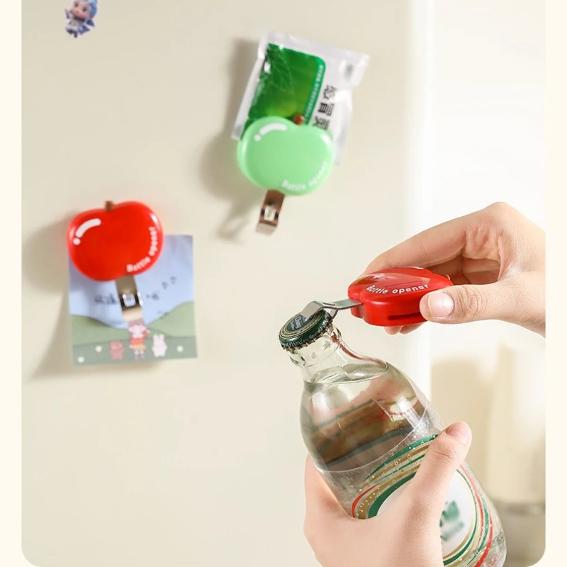 

Открывалка для бутылок яблока, портативная многофункциональная наклейка на холодильник, уплотнительный зажим для закусок, мультяшная портативная магнитная открывалка для бутылок