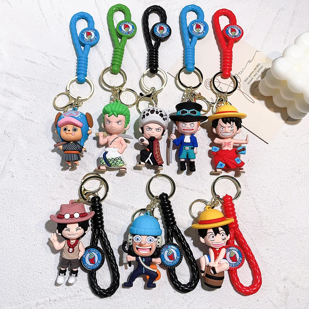 Cartoon Anime One Piece Figures Keychain Cosplay Toys Zoro Luffy Chopper Ace Law Doll for Boy Schoolbag Pendant Car Keyring Gift