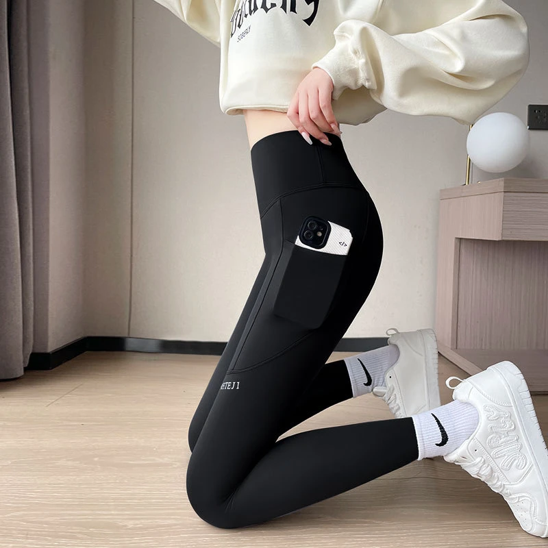 DOIAESKV leggings women\'s wear spring and summer high waist hip lifting leggings yoga sports fitness barbie pocket shark pants