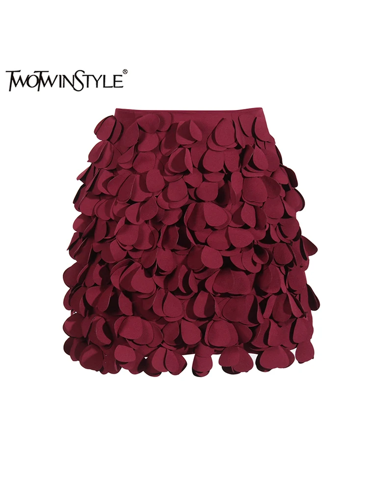 TWOTWINSTYLE Solid Spliced Disc Ball Skirts For Women High Waist Spliced Zipper Temperament Club Mini Skirts Female Fashion New