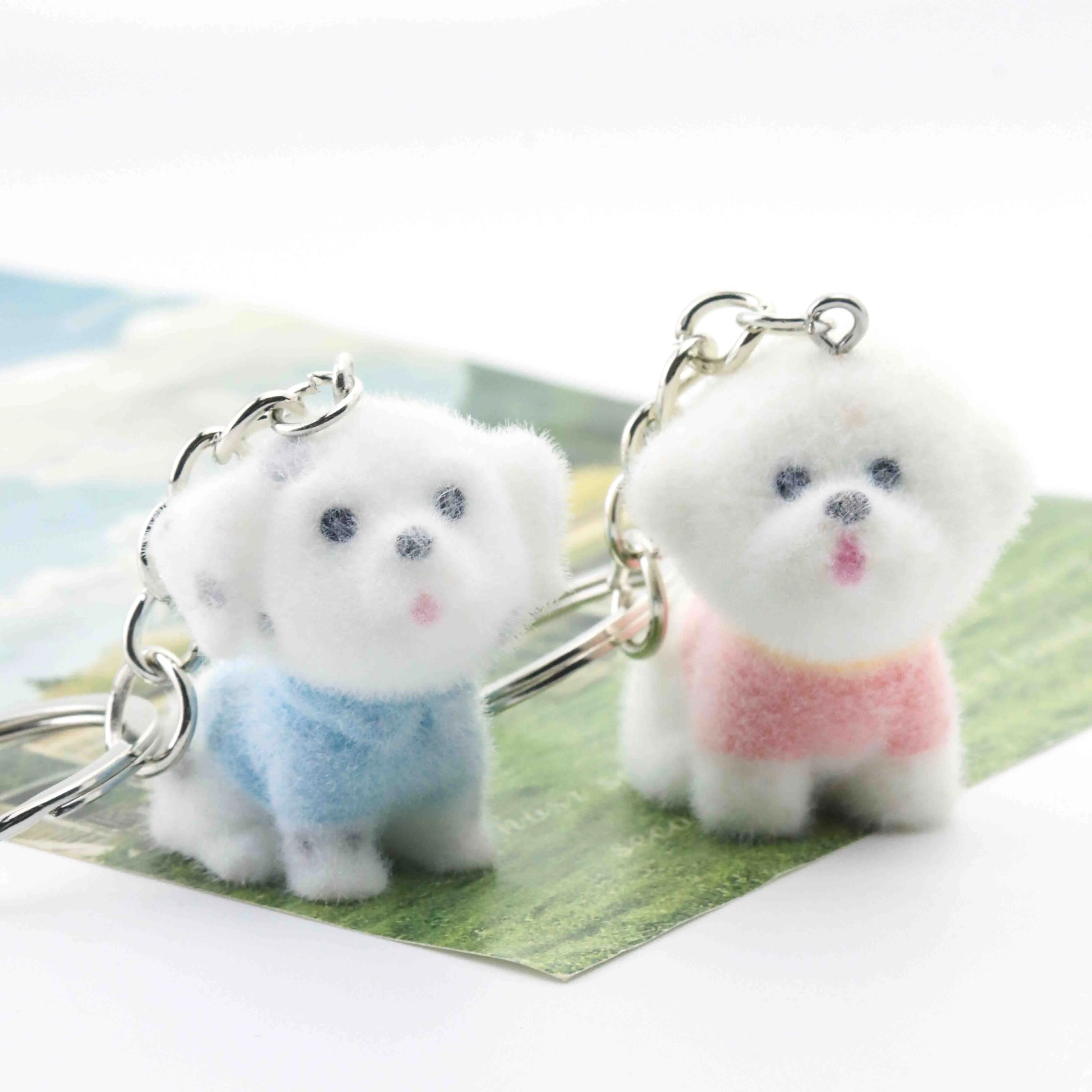 1pcs Flocking Resin Charms Cartoon Puppy Keychain Jewelry For Making DIY Decoration Luggage Wallet Small Pendant Jewelry