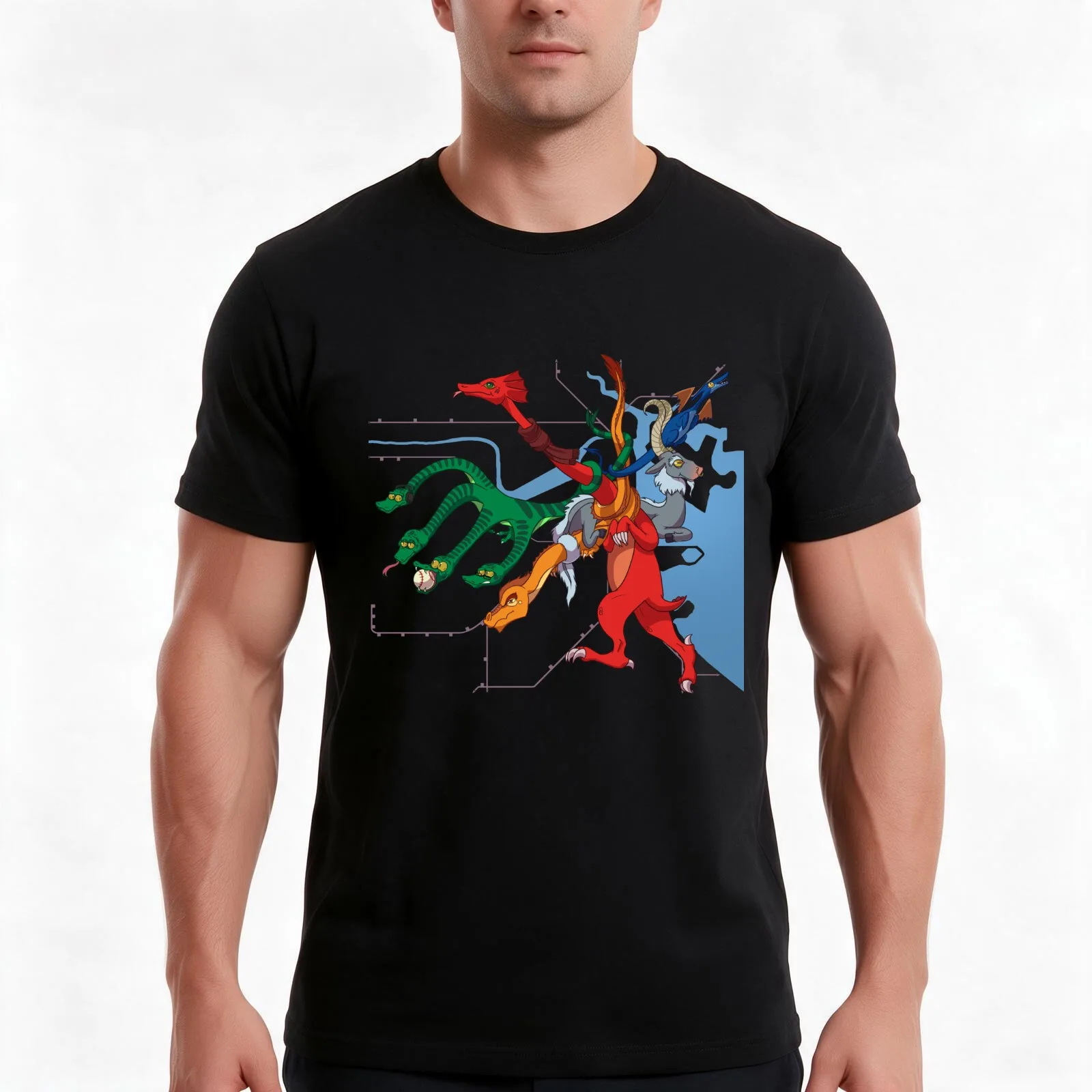 Dragon MBTA Map - WITH COMMUTER RAIL, WATER - TRANSPARENT T-Shirt, Summer Casual Cotton Tee, Oversized Streetwear Tops