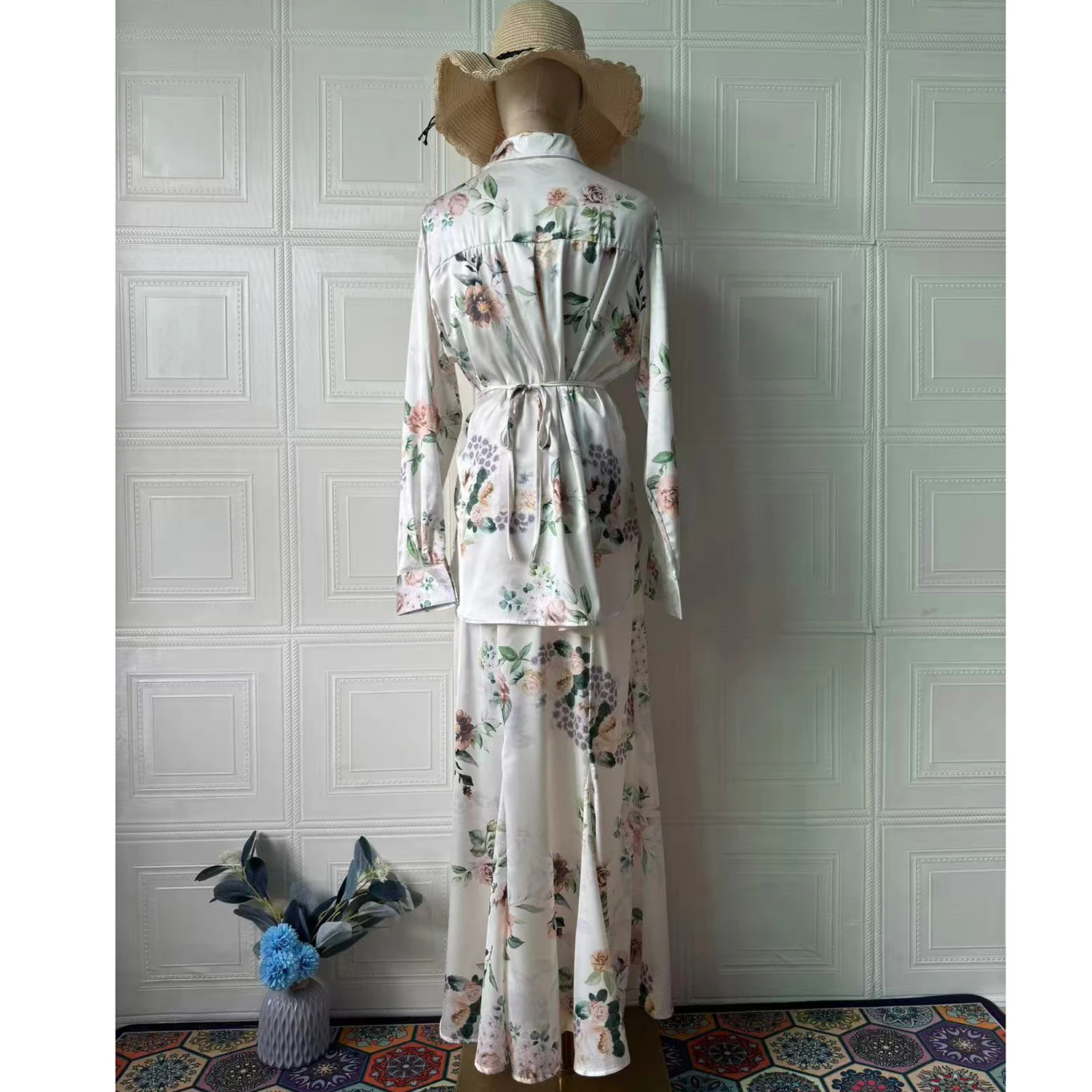 المرأة الربيع الصيف الأزهار طباعة واحدة الصدر مثير فستان كاجوال البدلة