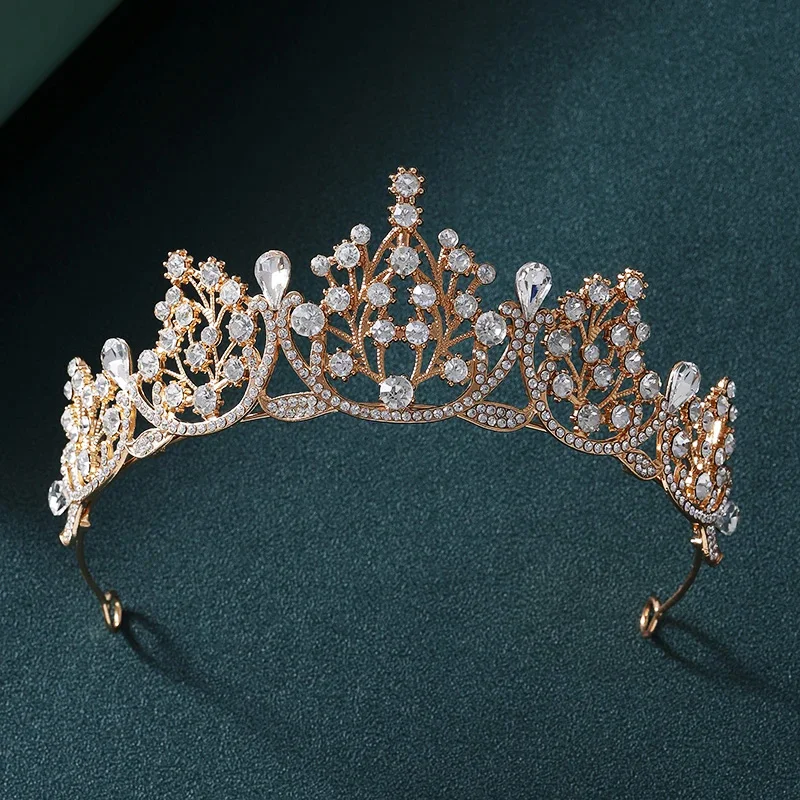 Bridal Crown Golden Wedding Hair Accessories Crystal Rhinestone Bride Wedding Tiaras and Crowns Headpiece Diadema Hair Ornament image 5