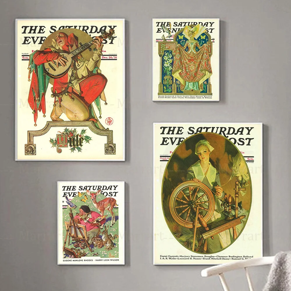 Vintage Magazine Cover Gallery Wall Set Mid Century The Saturday  Art Print And Pposter Home Decoration Canvas Print Unframed