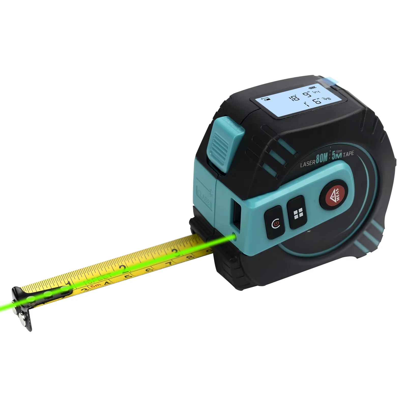 40m 80m Laser Measuring Tape 5m Physical Tape Green Light Digital Screen for Builders Engineers