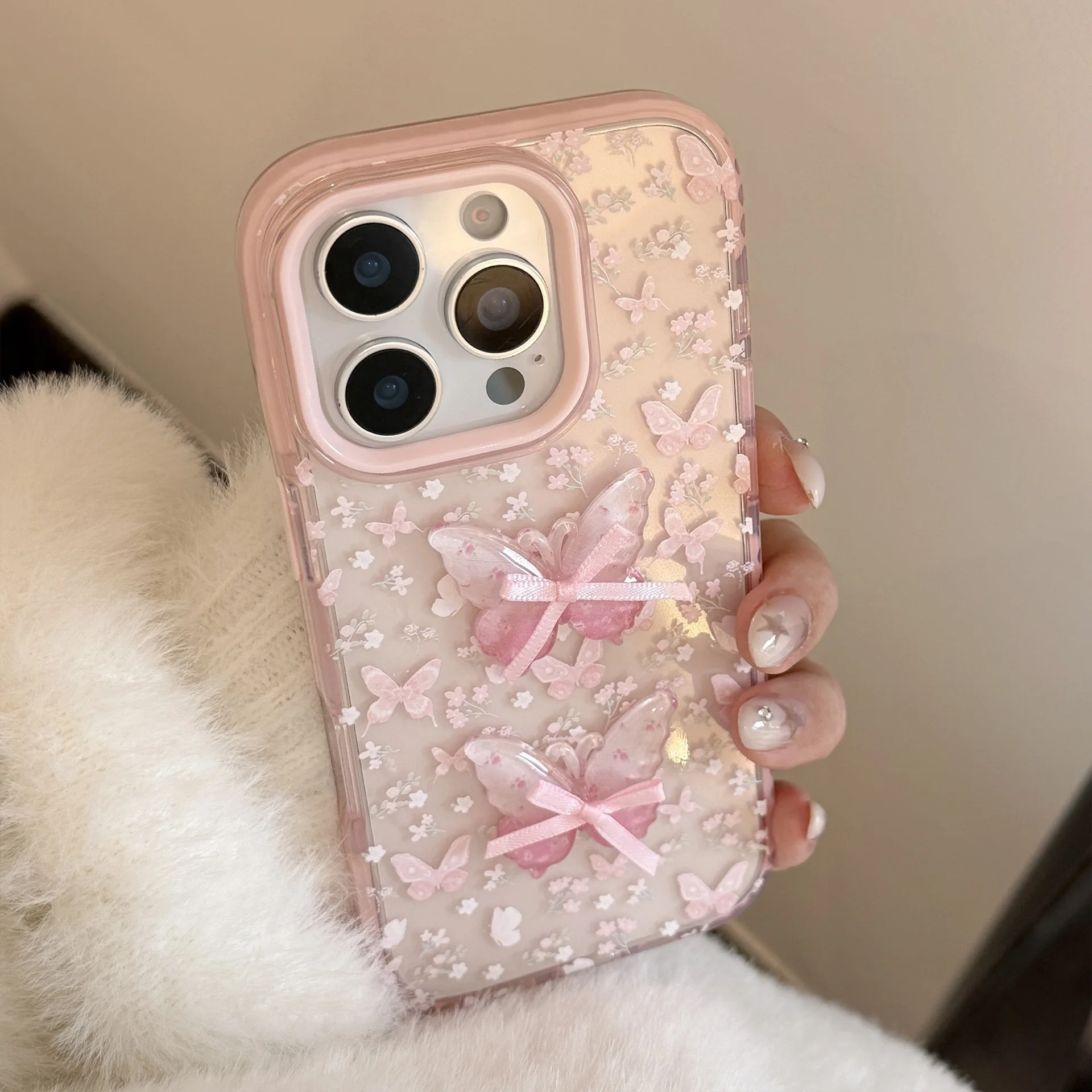 

Yellow Pink Blue Three-dimensional Butterfly Phone Case for IPhone 17 16 15 14 13 12 11ProMax Cover with Cute Stand Holder Cases